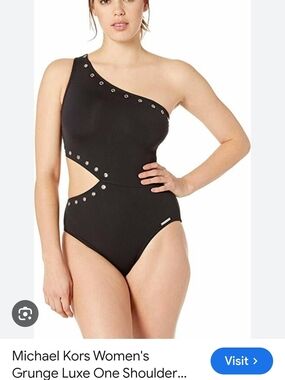 Michael Kors Black One-Shoulder Cutout Stud-Trim Swimsuit